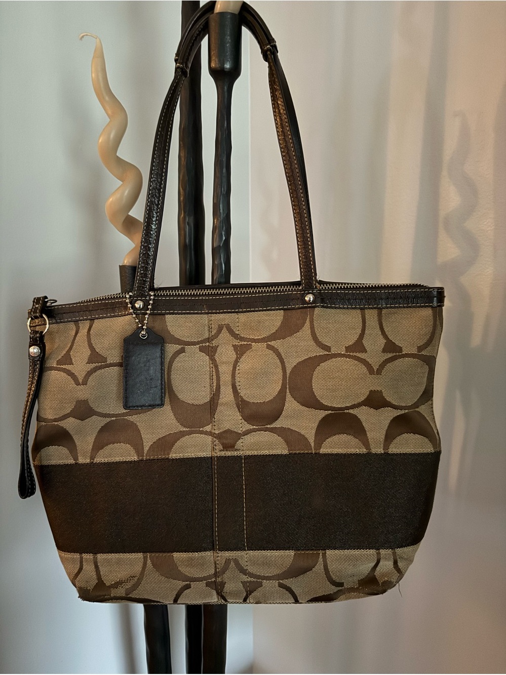 Coach Signature Canvas Tote in Brown and Dark Brown